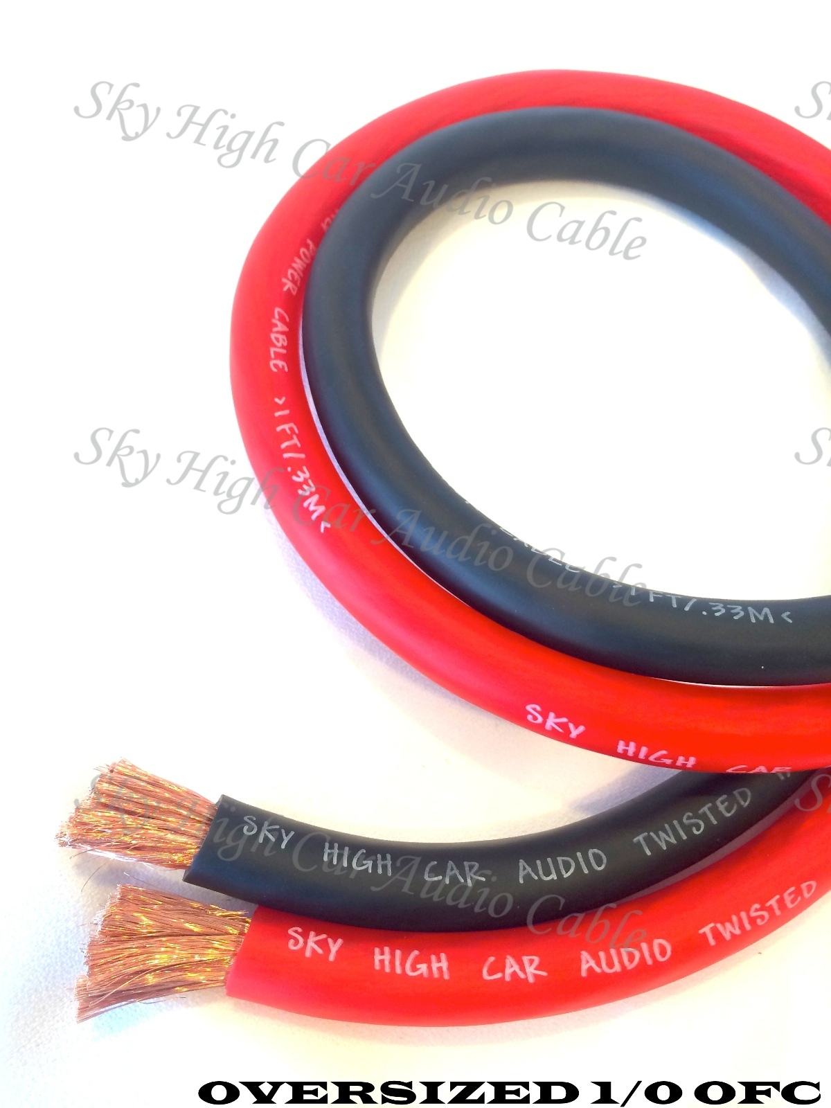 20 ft OFC 1/0 Gauge Oversized 10' RED & 10' BLACK Power Ground Wire Sky High Car