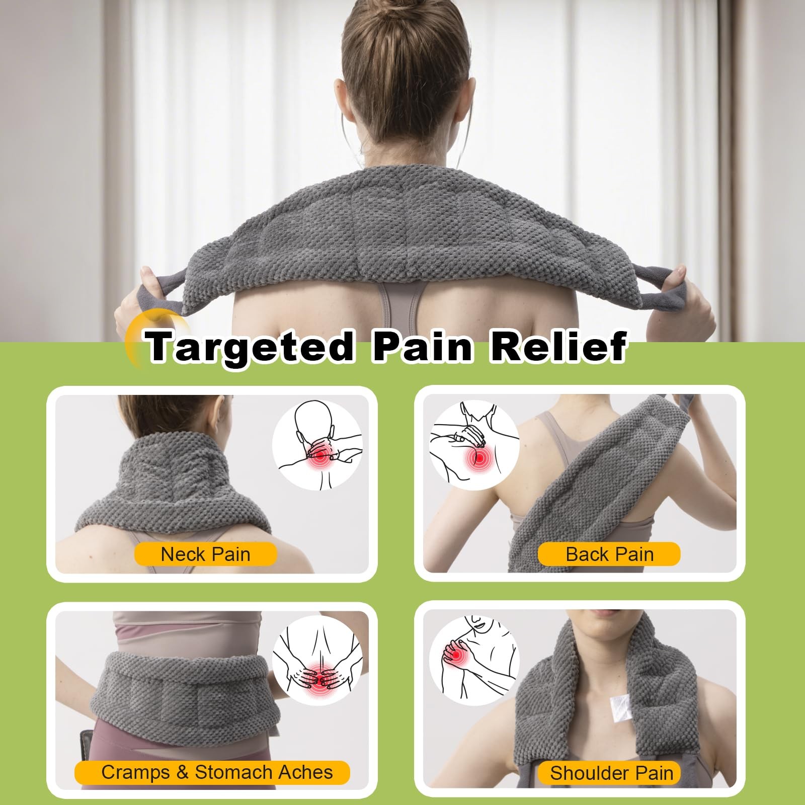 Microwavable Neck And Shoulders Heating Pad 33 X 5.9 Inch Long For Pain Relief