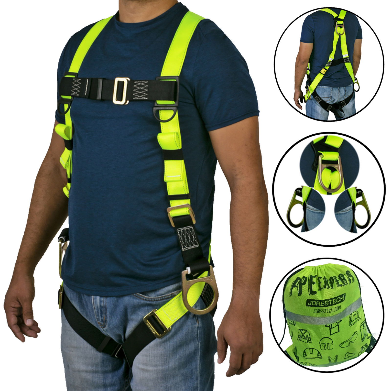 Safety Harness 3D Ring Fall Protection Full Body ANSI OSHA UL JORESTECH