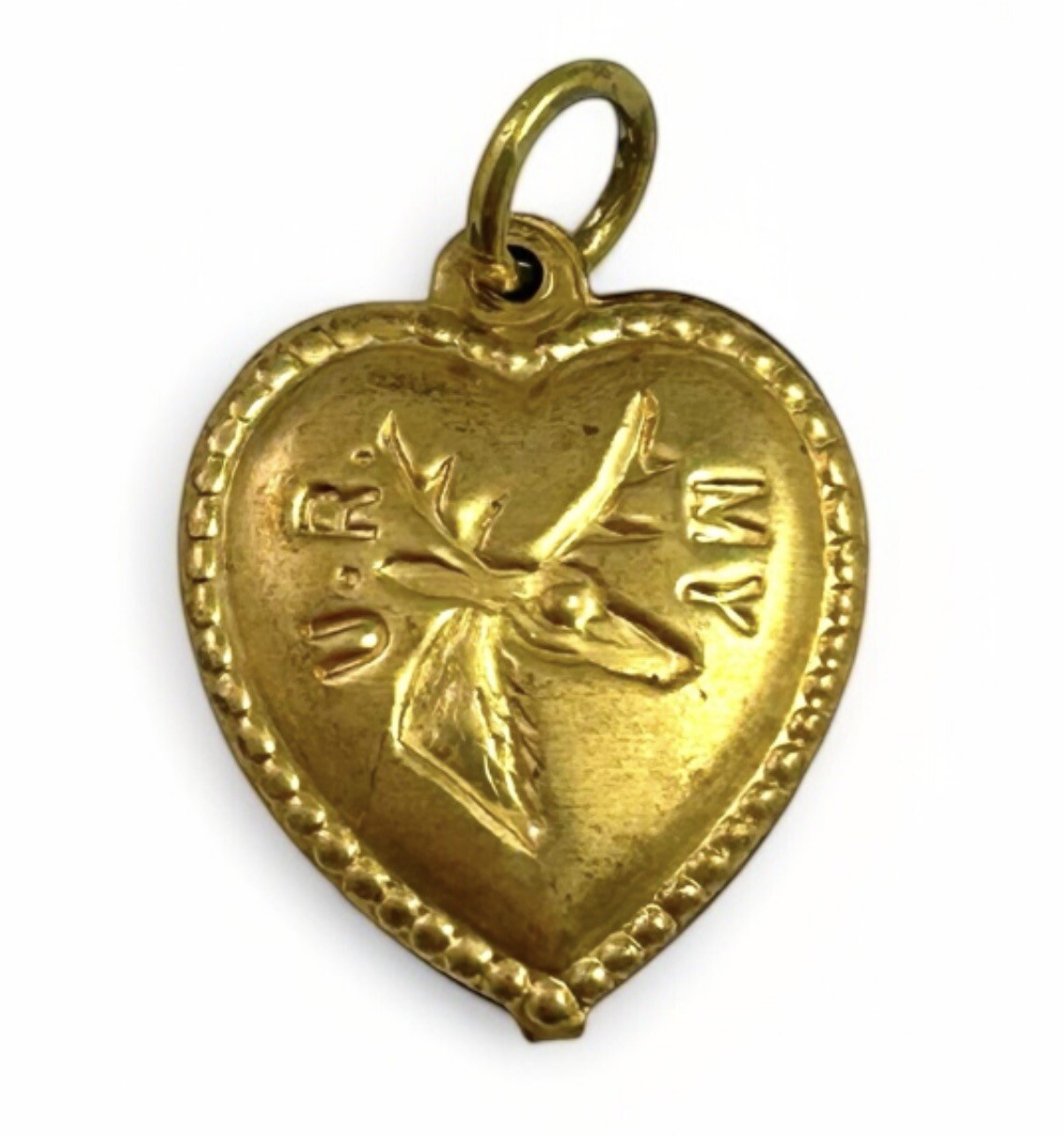 Vintage Charm Puffy Heart Pendant UR MY DEER MY DEAR Vintage Jewelry Brass