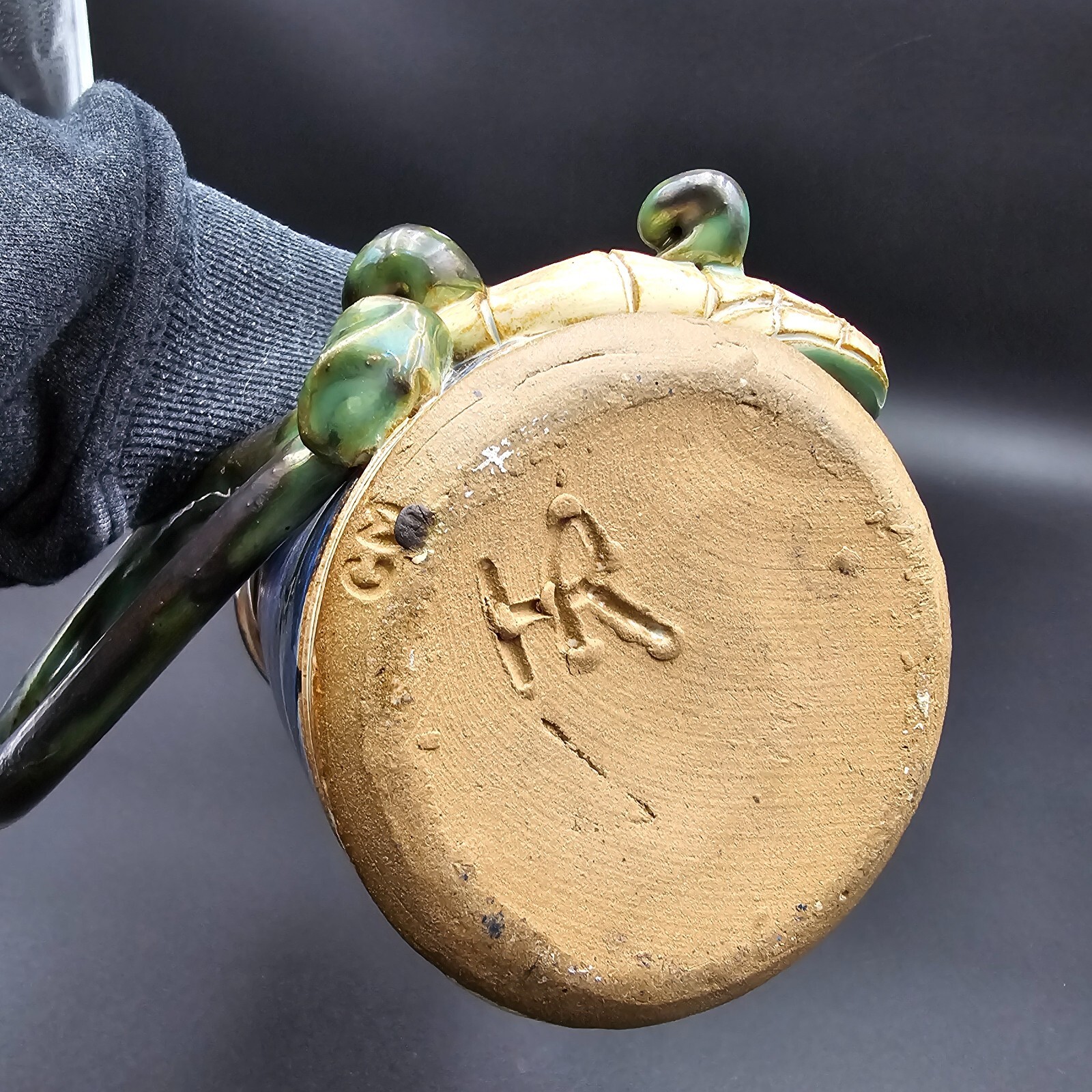 Studio Art Pottery Dragon Mug Stein Cup Large Artist Signed CM HR 7" tall