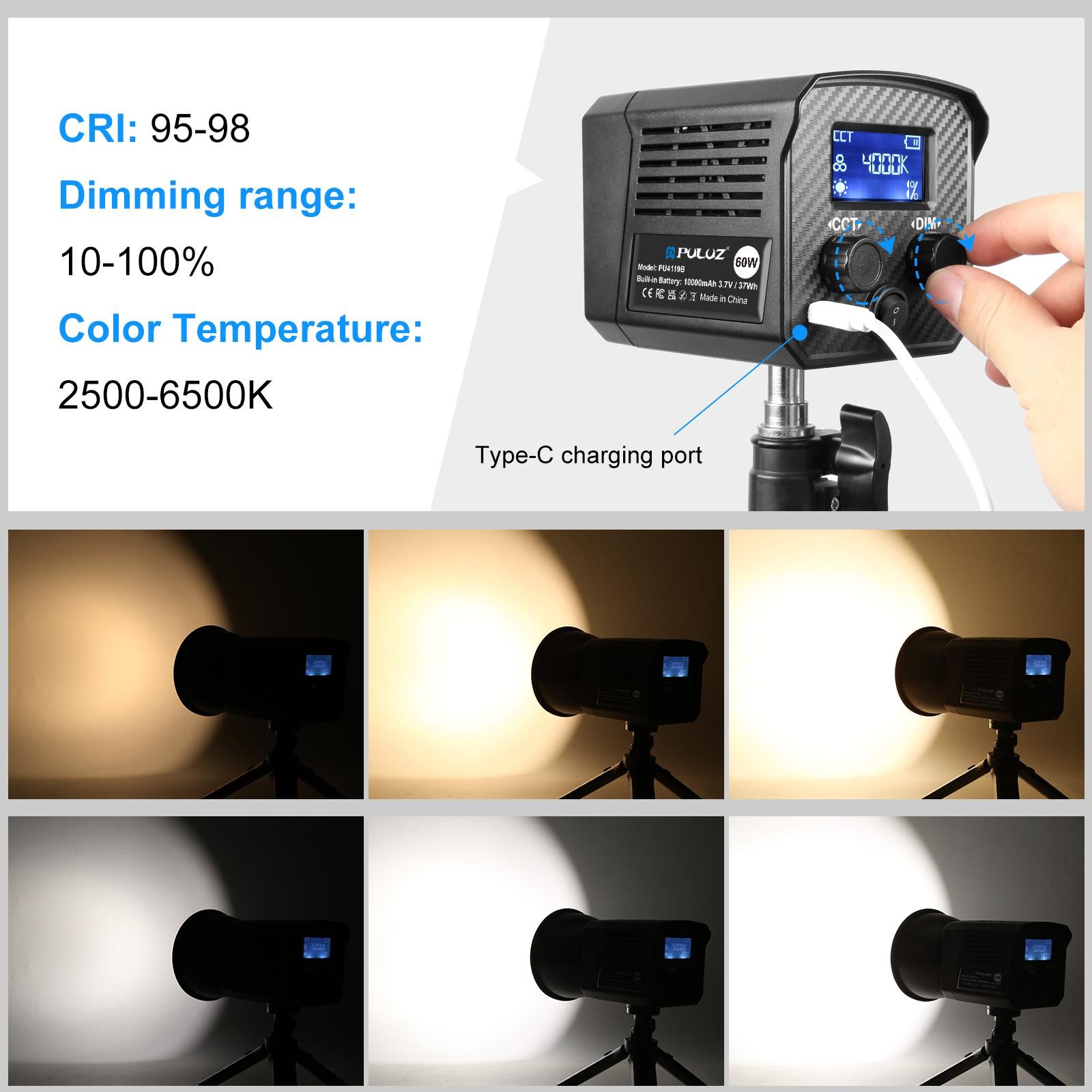 Rechargeable 60W 2500K-6500K Dual Color Handle Studio Video Light LED Fill Light
