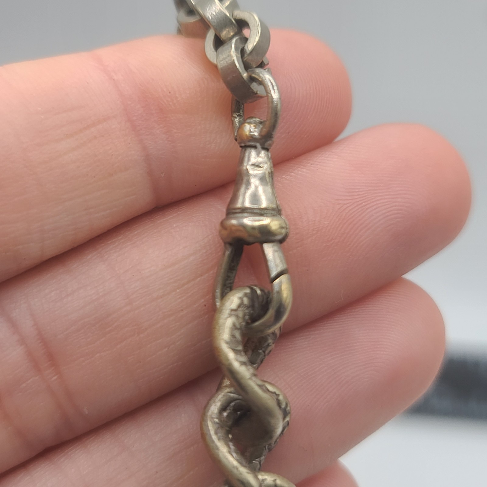 Vintage Slider Watch Chain Fob Gold Stone Fringe Silver Tone HEAVY NICE