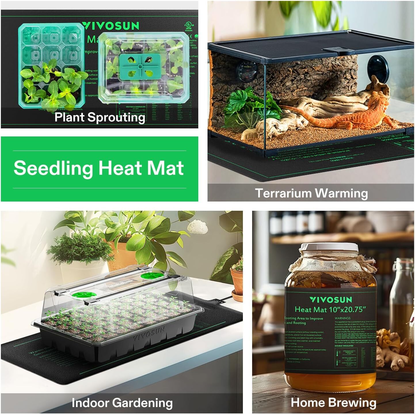 VIVOSUN 6 Pack 10"x20.75" Seedling Heat Mat Hydroponic Heating IP67 Waterproof