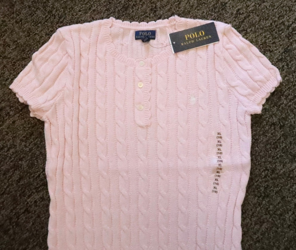 New Polo Ralph Lauren Girl's Cable Knit Sweater Dress - Size XL (16) -Light Pink