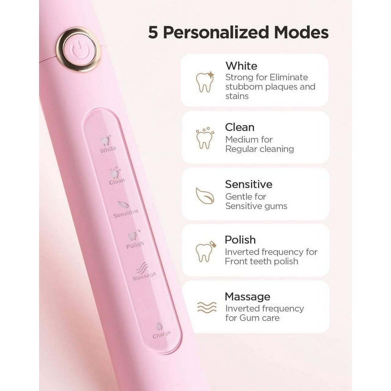 Fairywill Sonic Electric Toothbrush USB Rechargeable 5 Modes 6 Brush Heads Timer