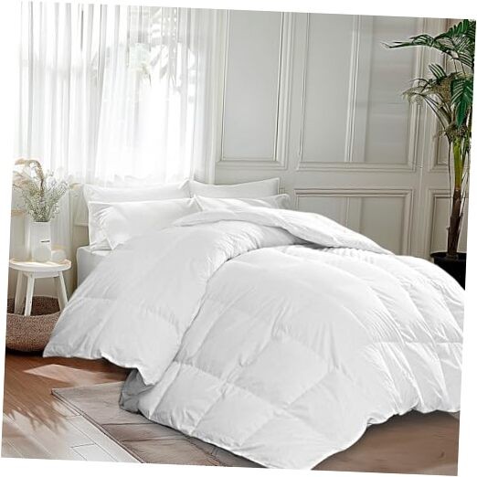 White Goose Size Feathers Down Fiber Comforter, Ultra King White/Extra Warmth
