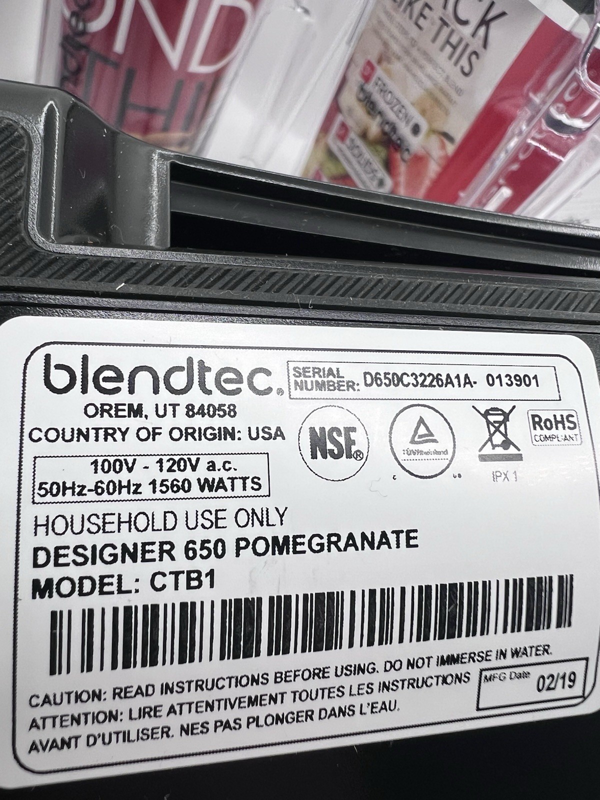 Blendtec CTB1 Designer 650 Professional-Grade Blender W/Mini Pitcher Complete