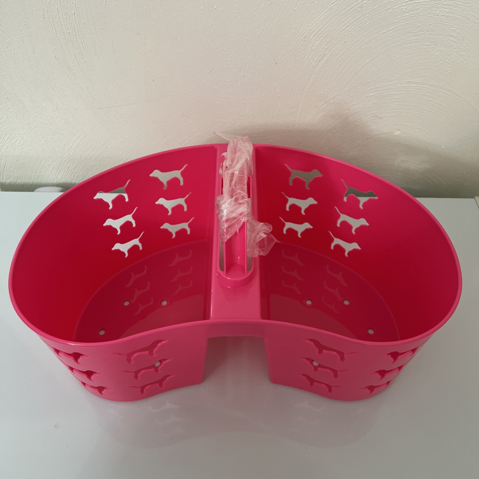 Victorias Secret Pink Dog Graphic Heart Shape SHOWER CADDIE organizer 16Lx6H