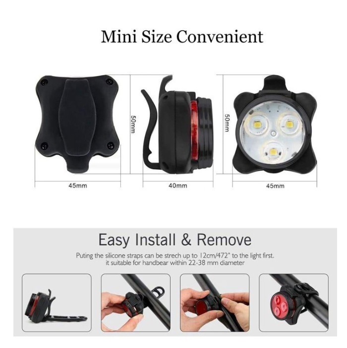 4PCS Mountain Bike Lights USB Rechargeable Bicycle LED Torch Front Rear Lamp Set