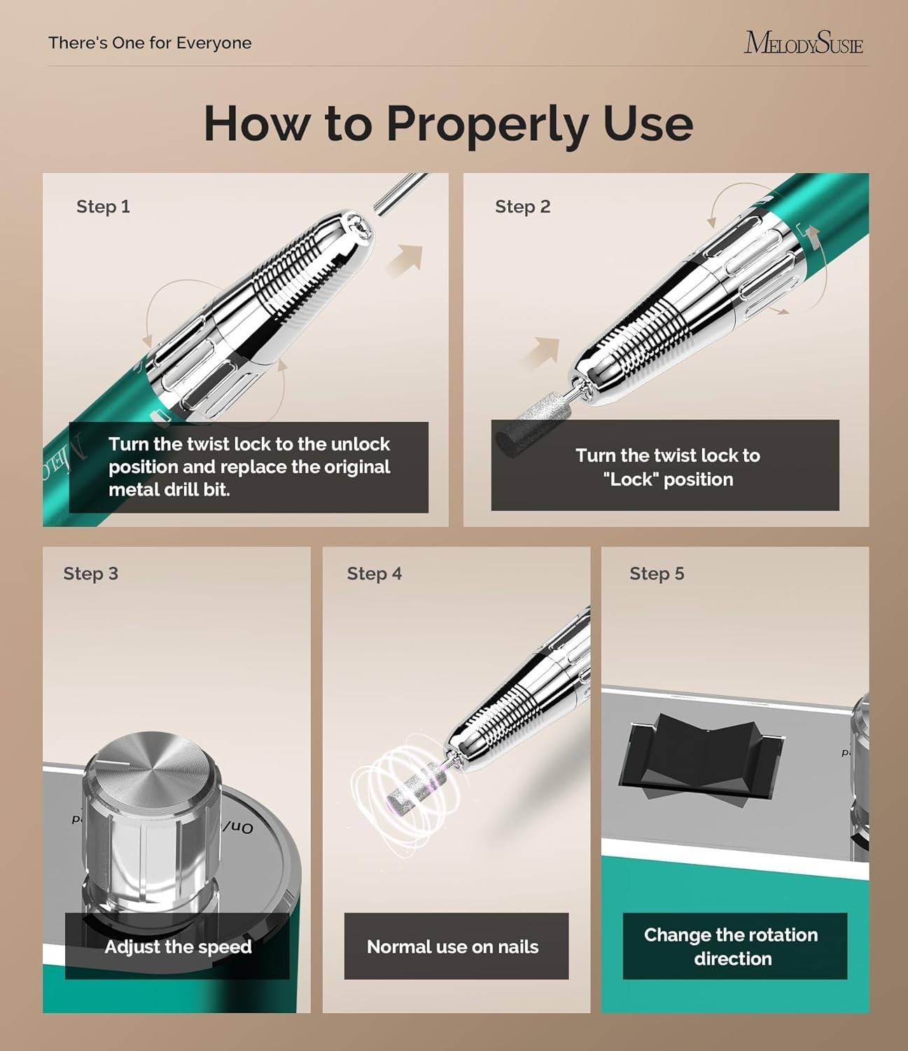 MelodySusie Professional Clip-On High-Efficiency Nail Drill MM400C Green NEW