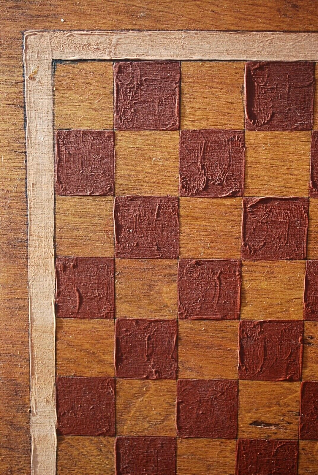 Antique PRIMITIVE HANDMADE Wood Checkerboard Original Paint Game Board 14"