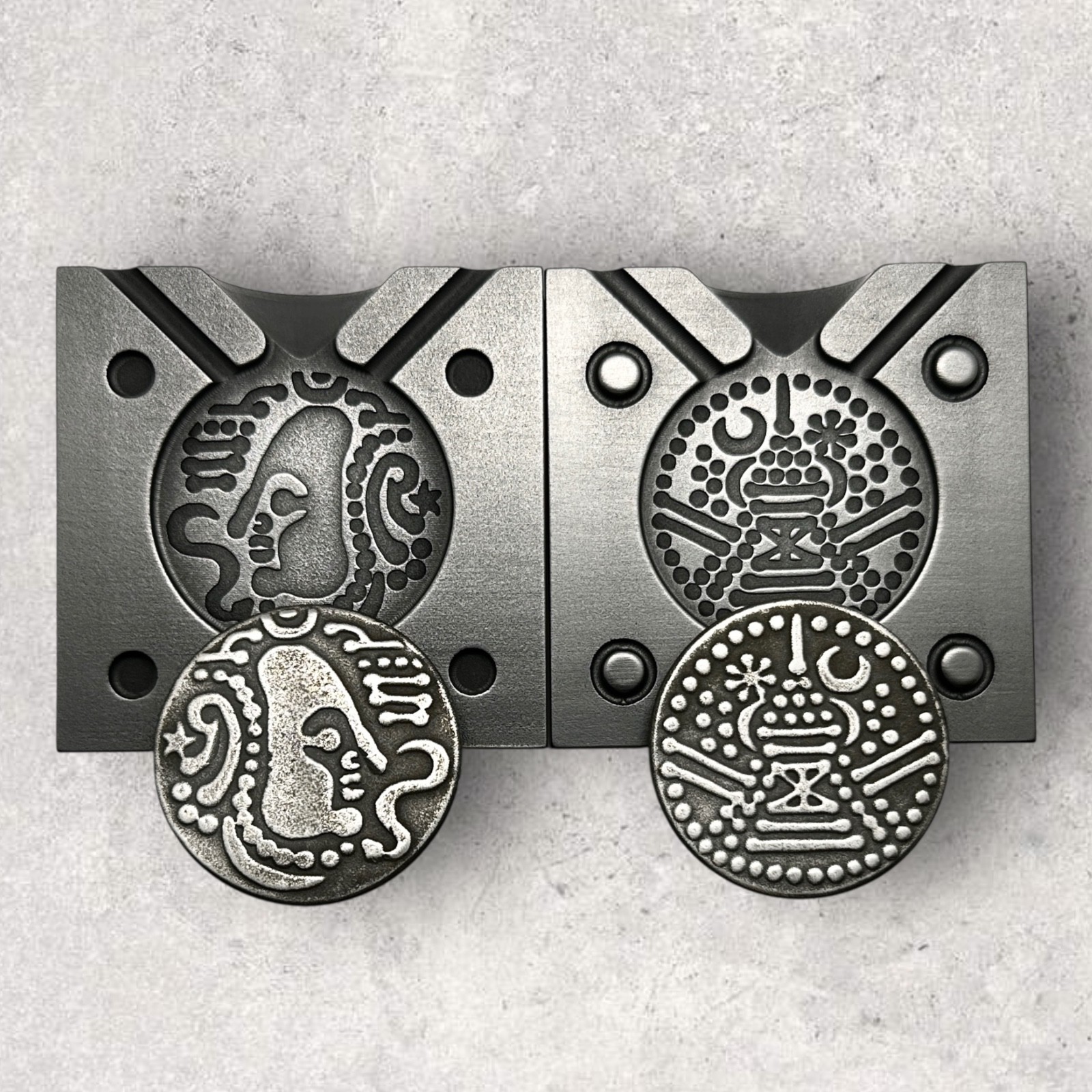 INDO-SASSANIAN SILVER DRACHMA [400’s A.D.] 2-Sided Graphite Coin Mold