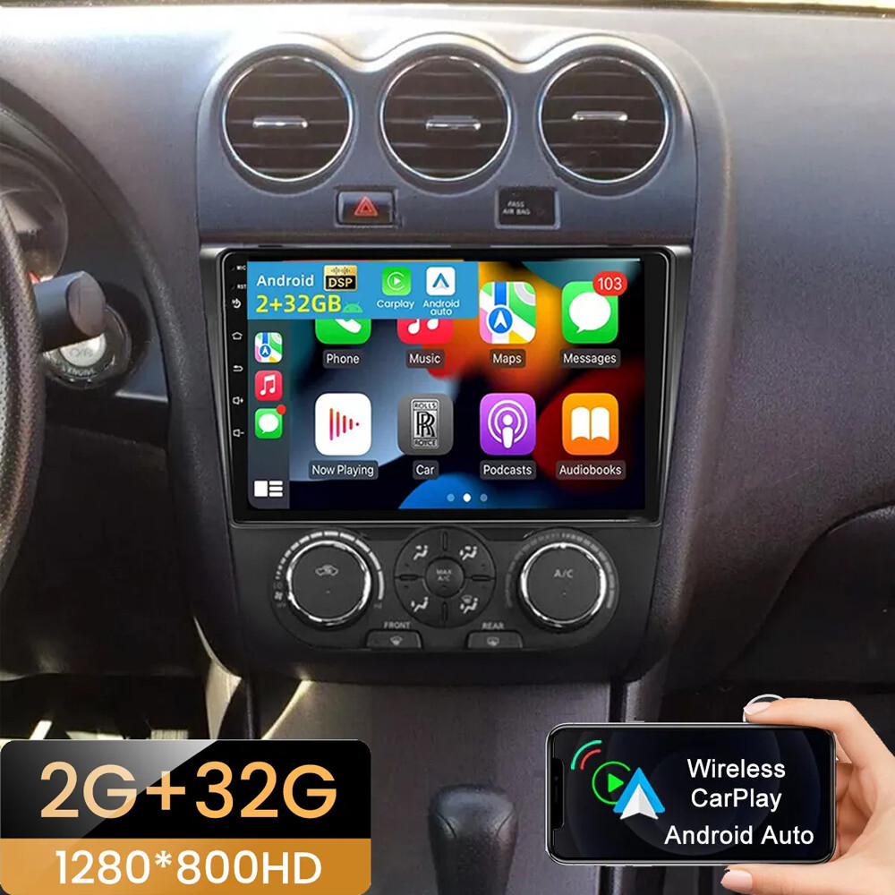 For 2008-2012 Nissan Altima Apple CarPlay Car Radio Android 14 GPS Stereo +Cam