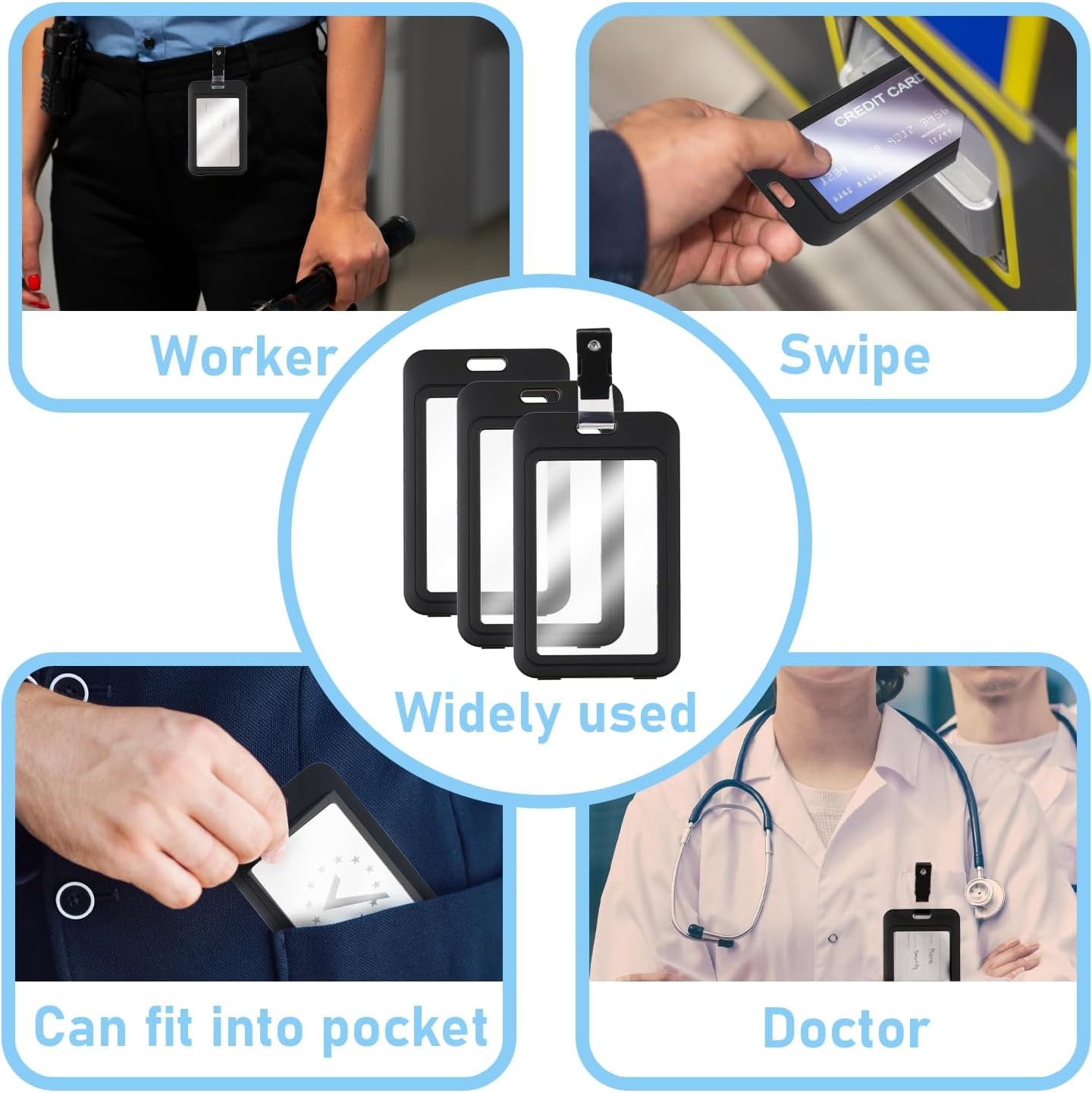 3 Pack ID Badge Holder with Plastic Clip, Double-Sided Clear Vertical Badge...