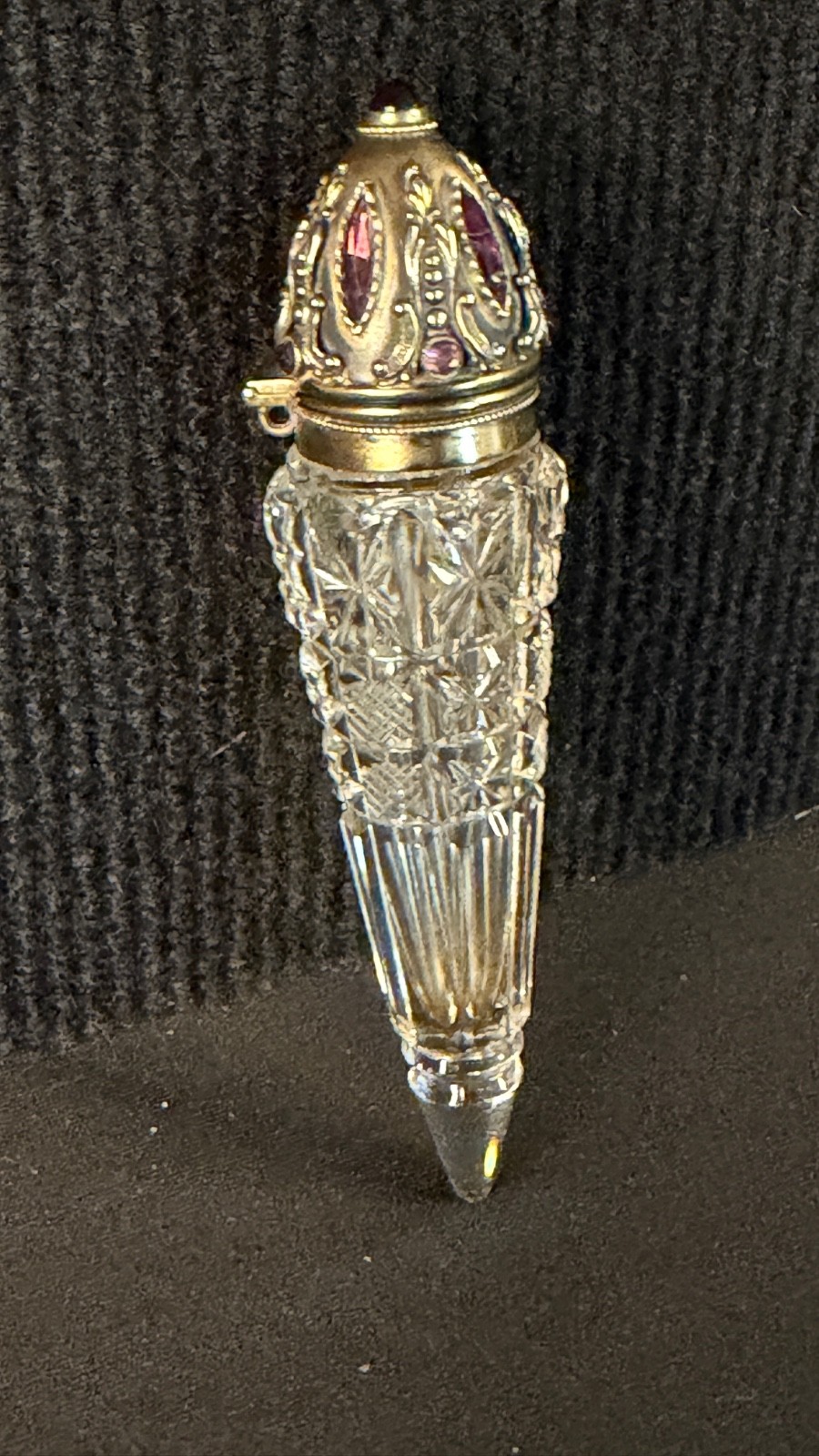 Rare Victorian Sterling with Faceted Amethyst Stones & Cut Cyrstal Scent Bottle