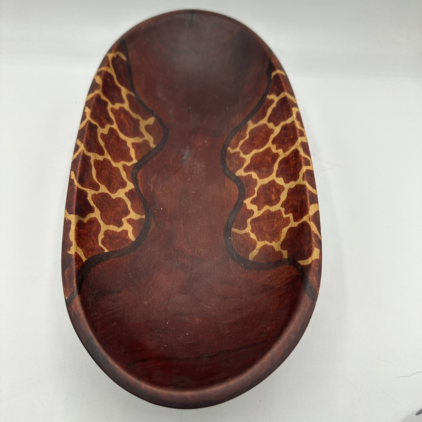 African Wooden Bowl Hand Carved From Kenya 11.5" x 5.5" Hand Painted Vintage