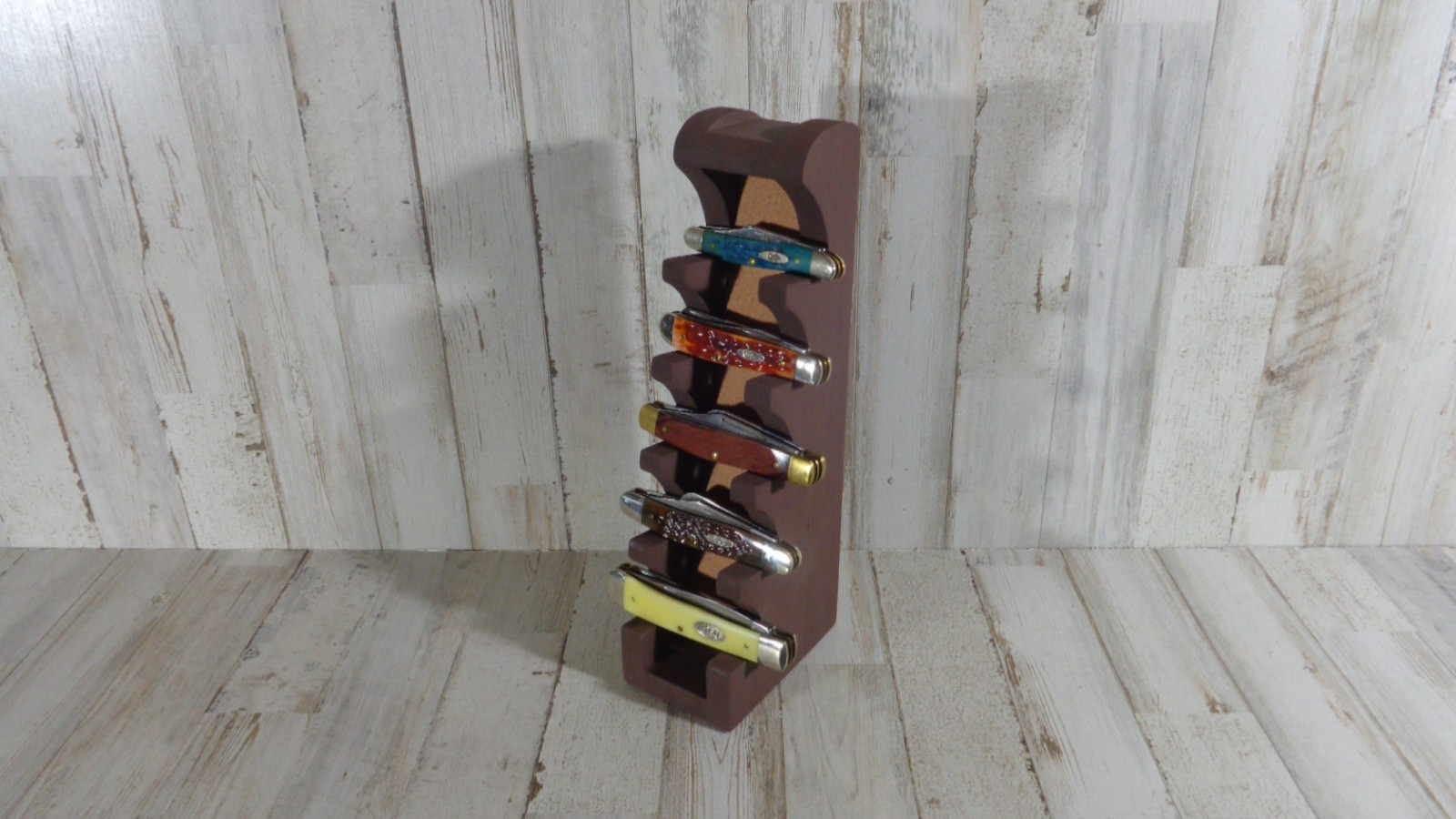 Knife Display Stand For Regular Size Pocket Knives Hand Crafted Brown Camel Felt