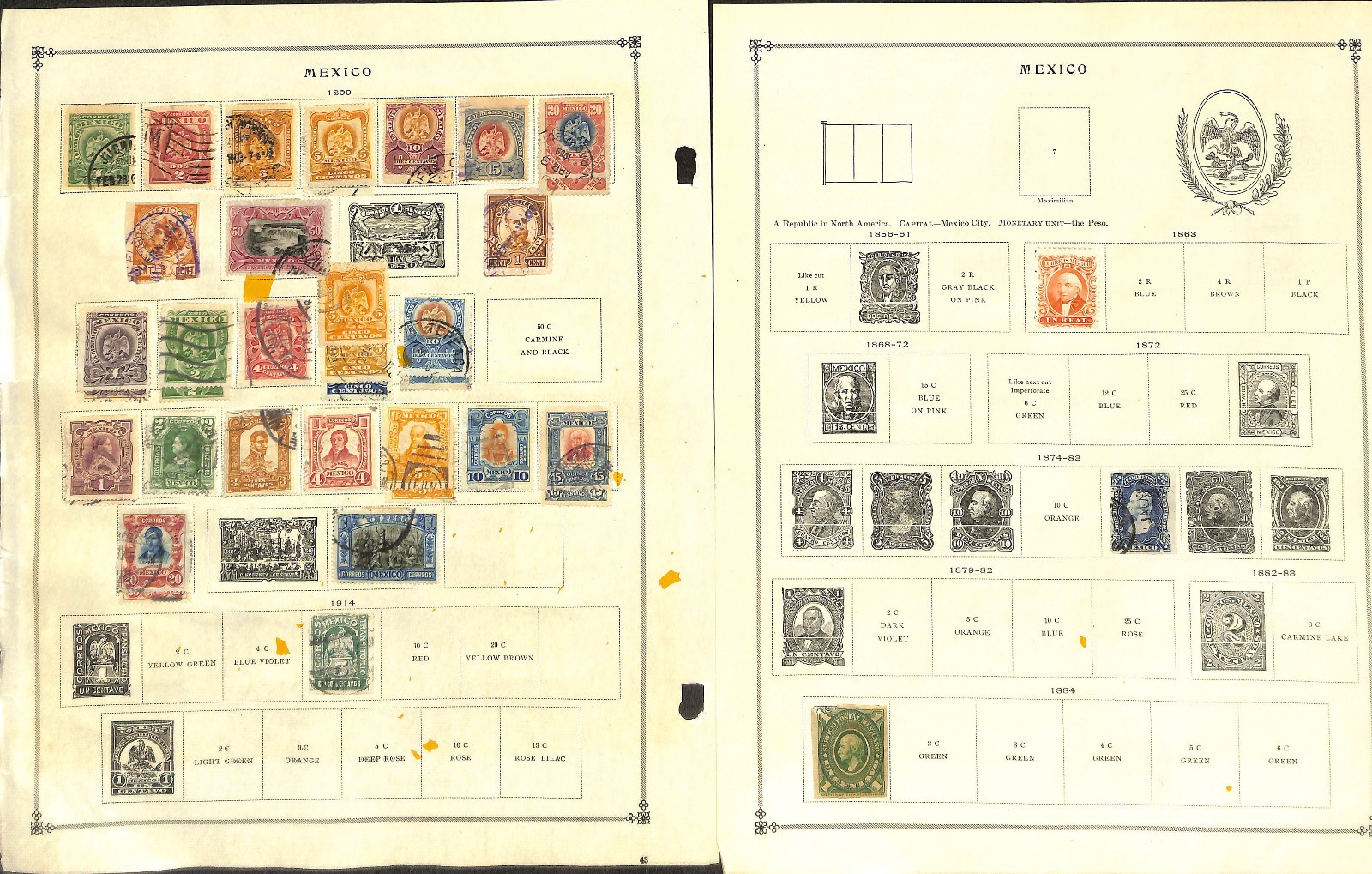 Mexico Stamp Collection on 25 Scott International Pages, 1856-1958 (BD)