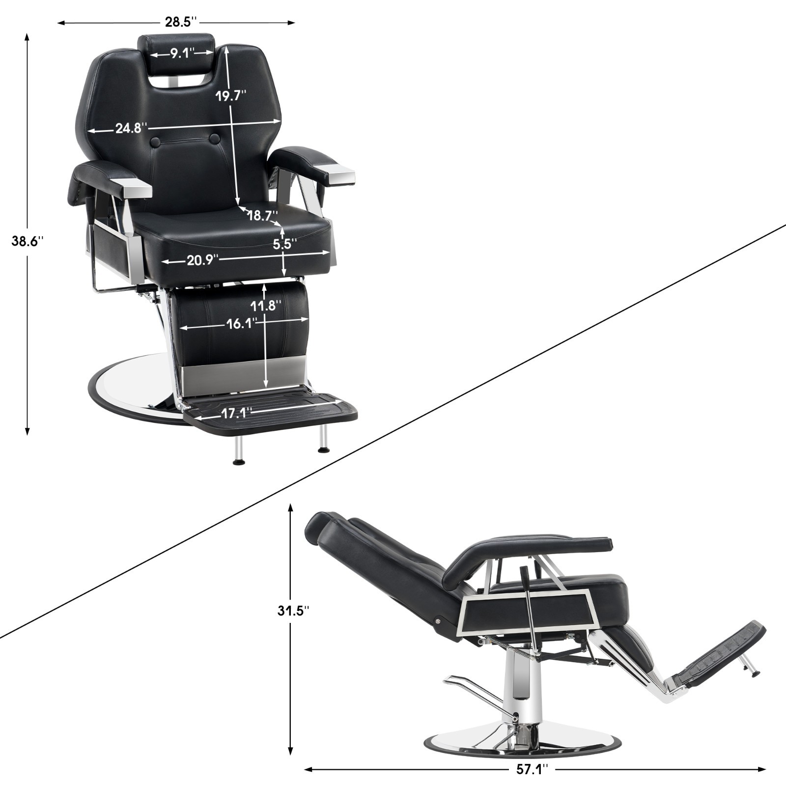 BarberPub All Purpose Barber Chair,Reclining Salon Styling Barbershop 2801