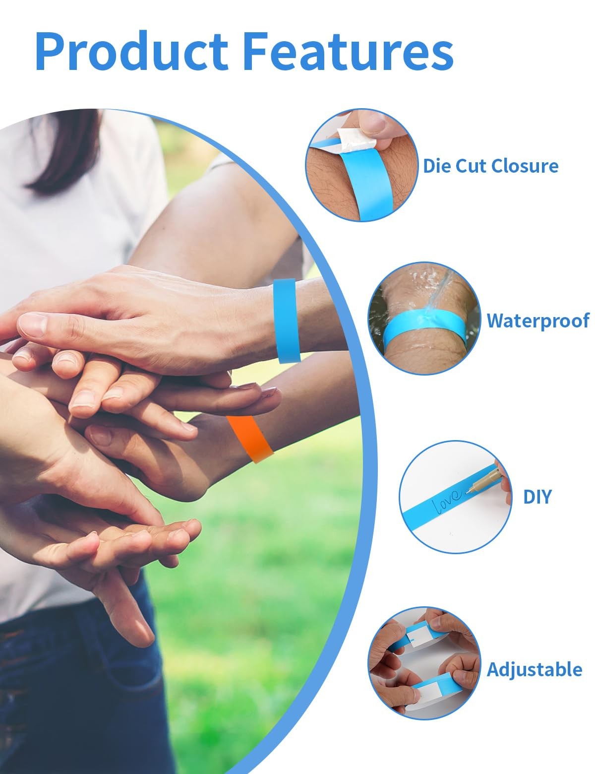 Wrist Bands, Paper Wristbands for Events Adhesive Colored Wristband Disposable