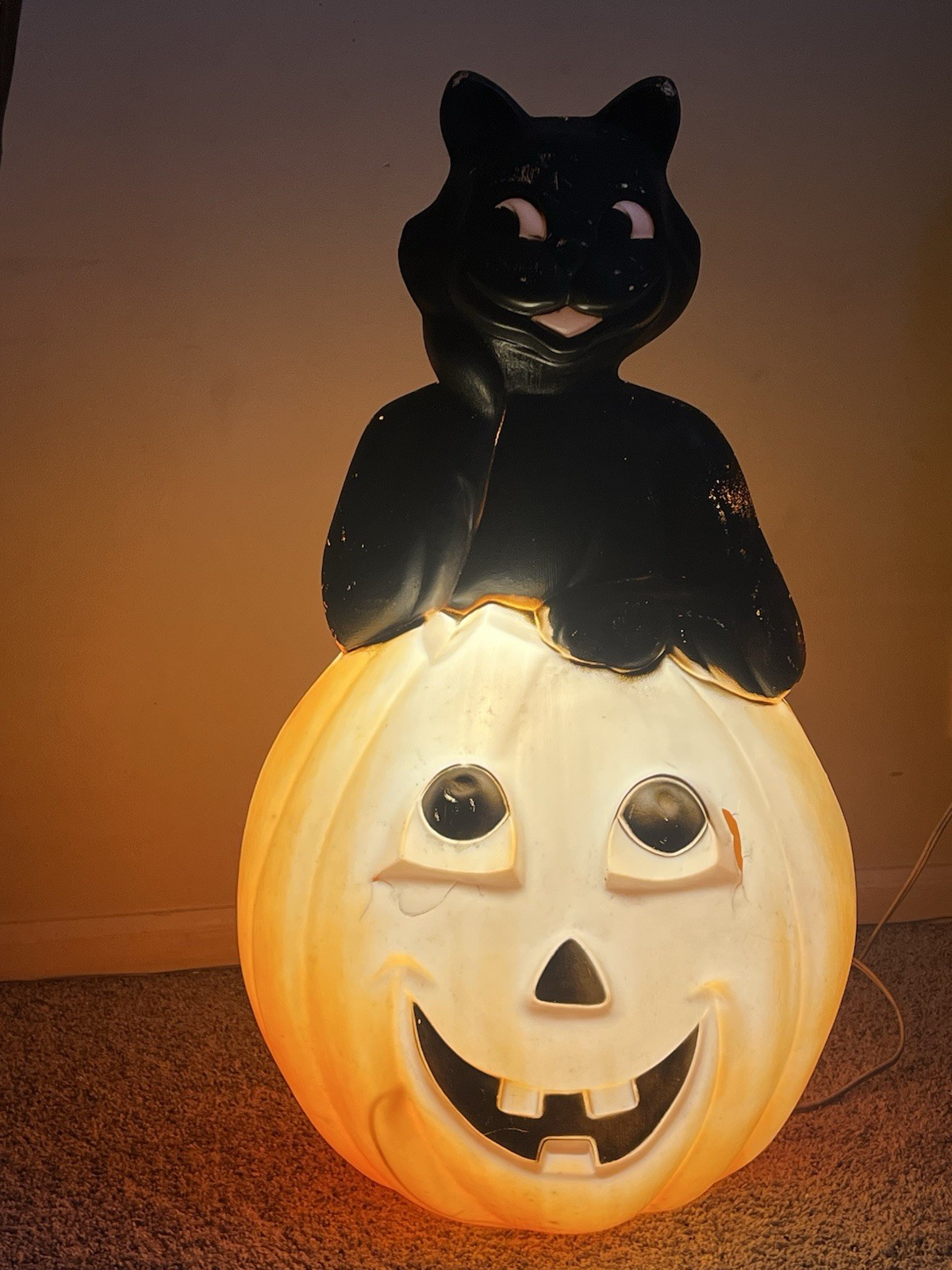 Vintage Large 34" Carolina Enterprises Black Cat on Pumpkin Halloween Blow Mold