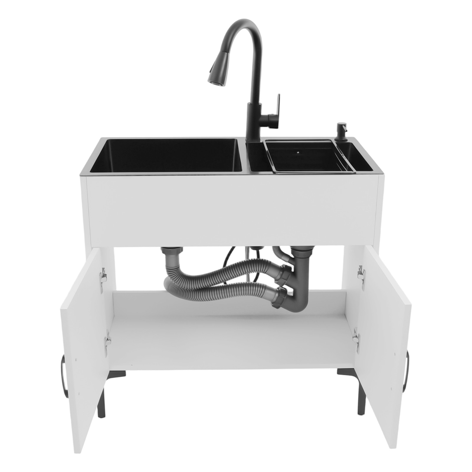 Stainless Steel Sink with Pull-Out Faucet and Cabinet Freestanding Kitchen Sink