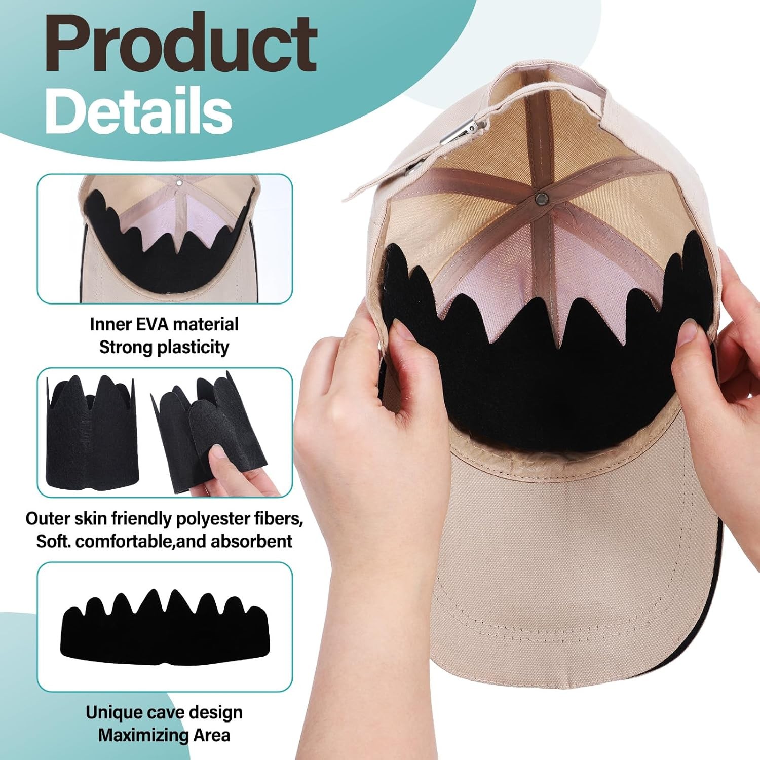 6 Pcs Black Baseball Cap Inserts Shapers,Flexible Washable Hat Shaper Insert...