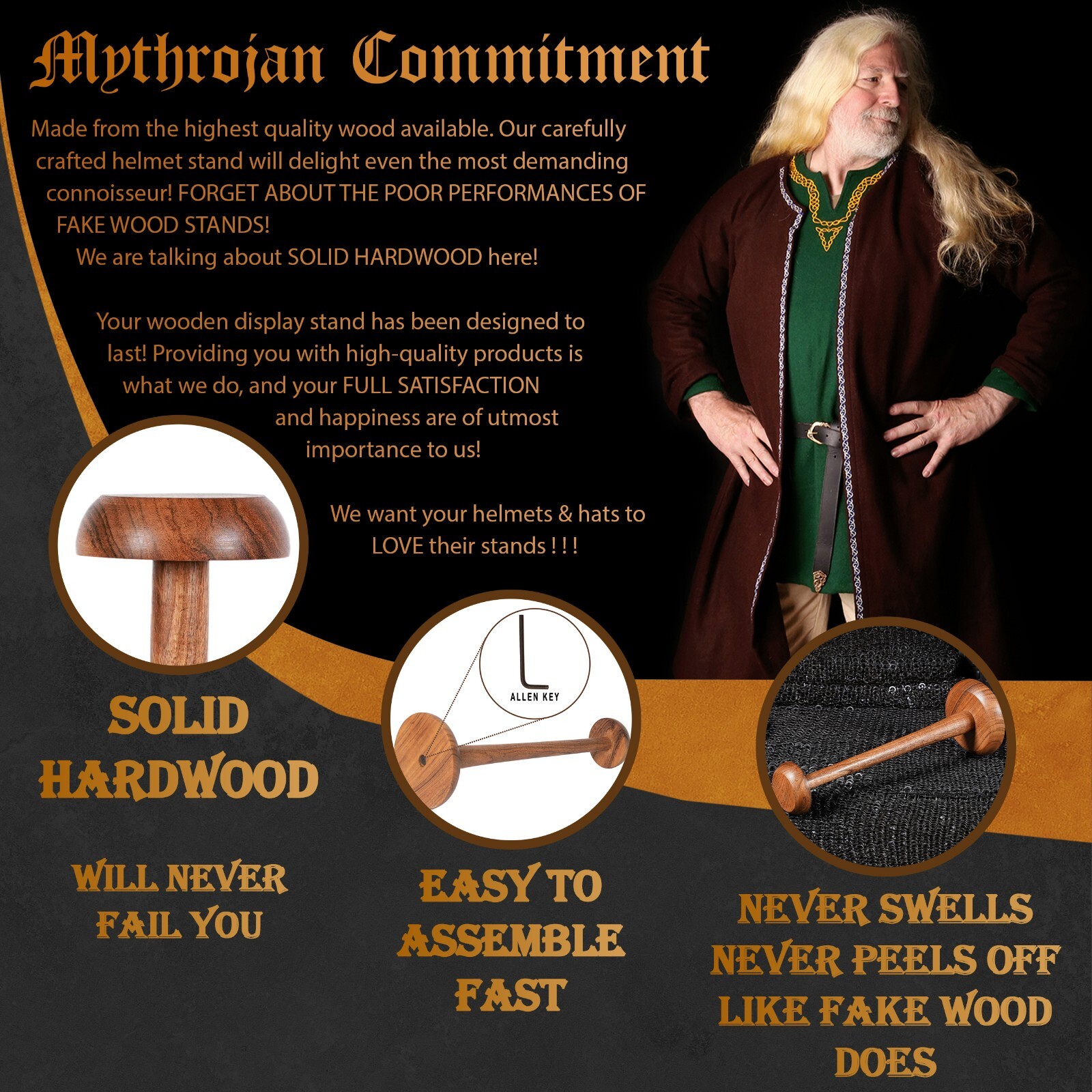 Helmet Stand Wooden Display Armor Roman Spartan Greek Armour Headgear 14.5 Inch