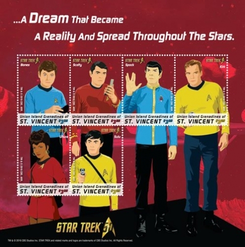 Union Island Gren St Vincent 2016 - Star Trek 50th 6v M/S Spock Kirk -Stamps MNH
