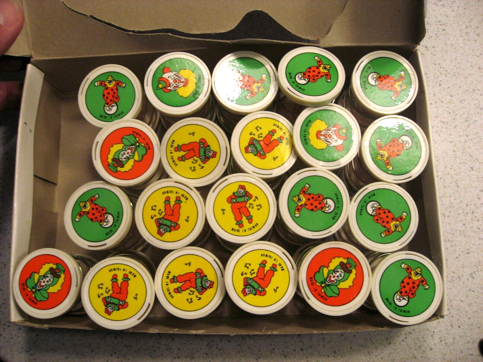 Vintage Box of 21 New JumPring Bean Toys - Clowns Spring Suction Cups & Popping!