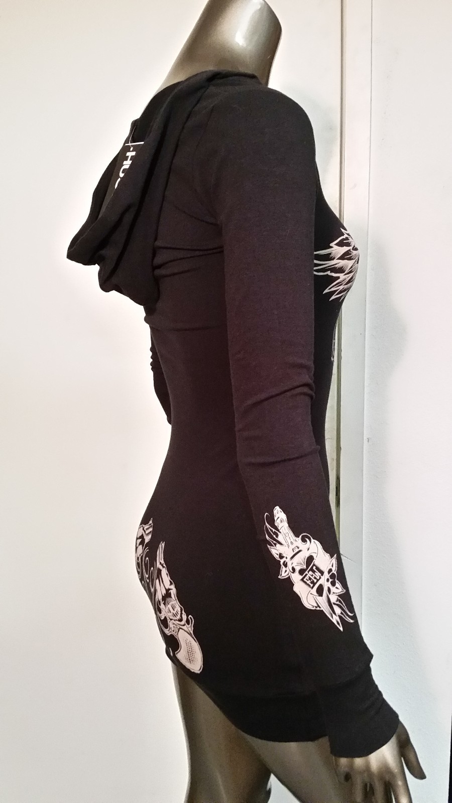 new womens hustler tattered long sleeve hoodie retail 48.00