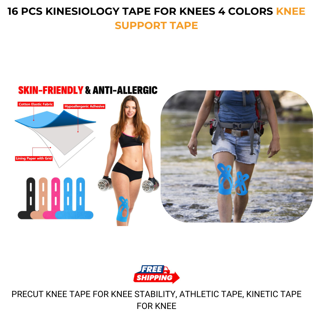 16 PCS Kinesiology Tape for Knees 4 Colors Knee Support Tape Precut Knee Tape