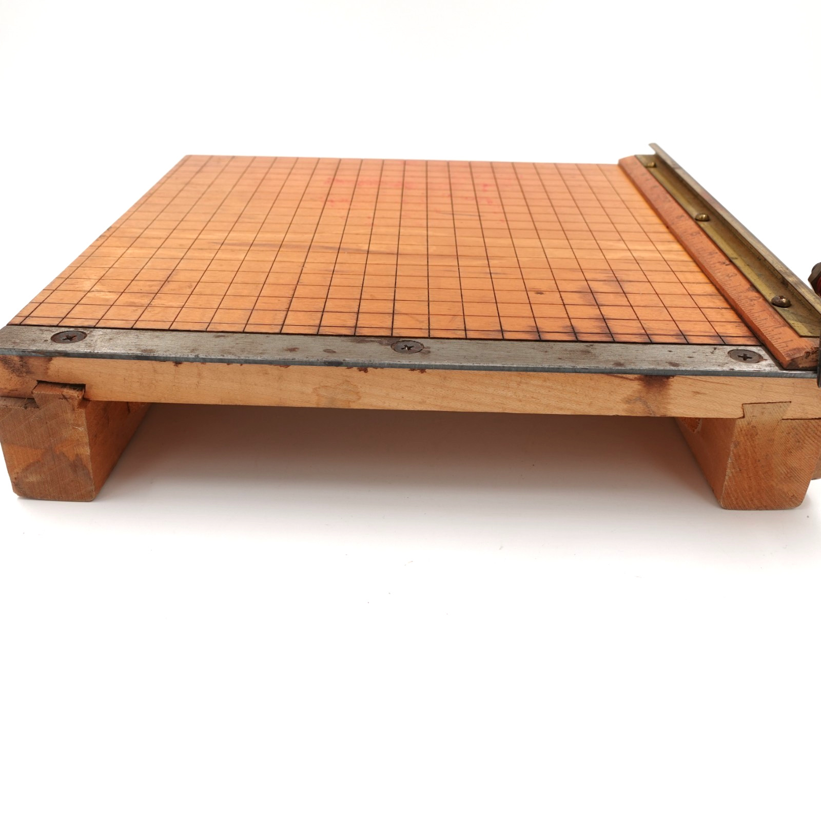 Vintage Ingento No 3 Paper Cutter Guillotine Cast Iron Arm Wood Base 10"