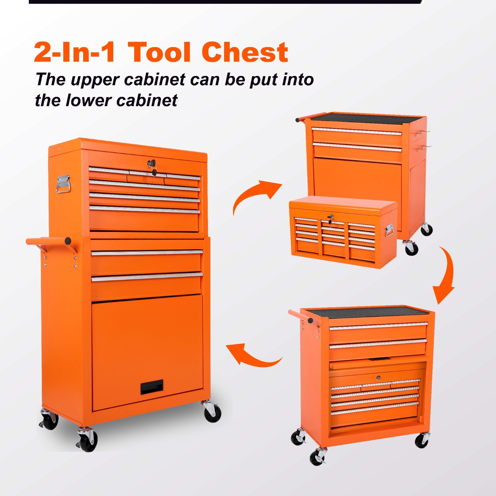 8 Drawers Rolling Tool Chest Tool Lock Storage Cabinet Boxes on Wheels Garage