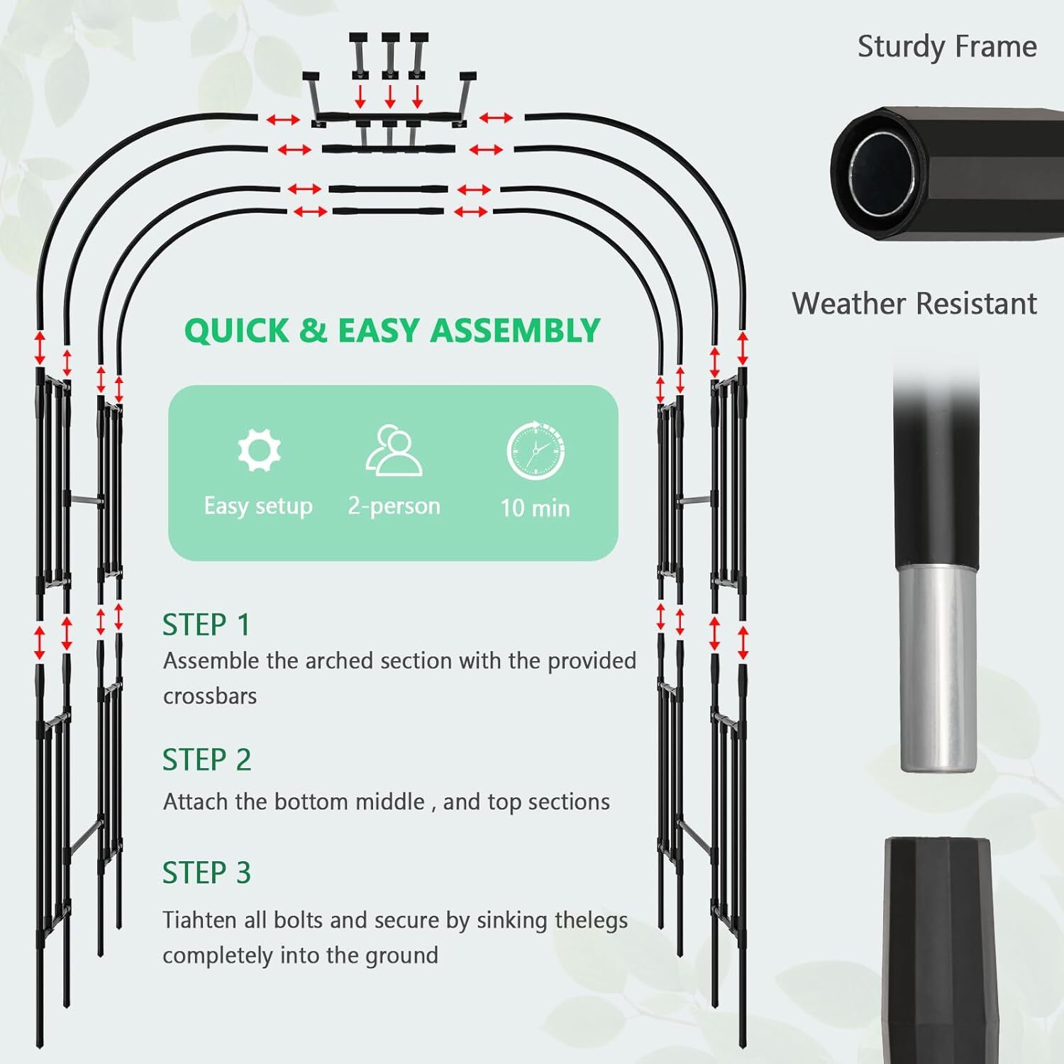 NAIZEA Garden Arch Arbor Trellis Archway Garden Trellis for Lawn, Party Ceremony