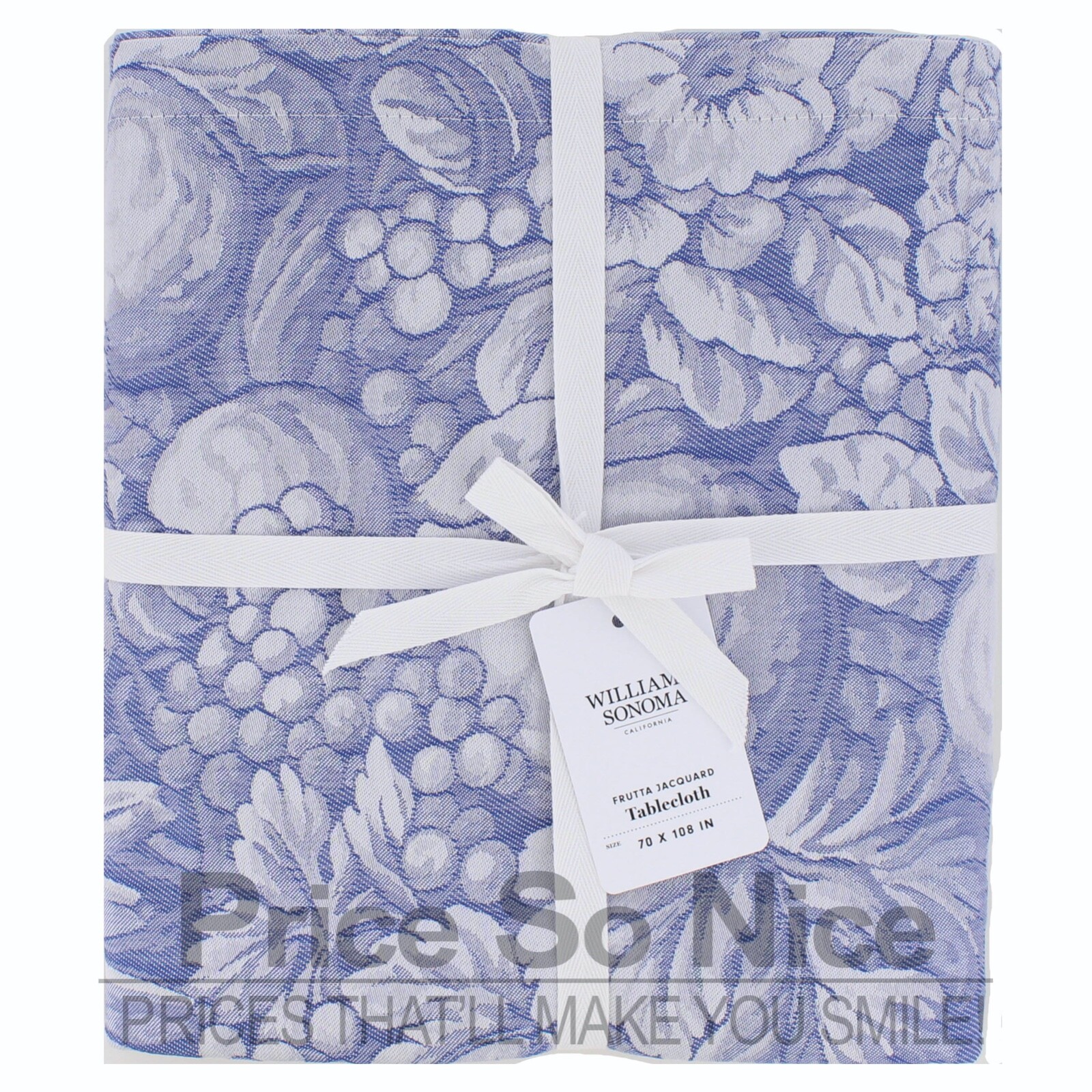Williams Sonoma Frutta Jacquard Blue Tablecloth - 70" x 108' MSRP $190