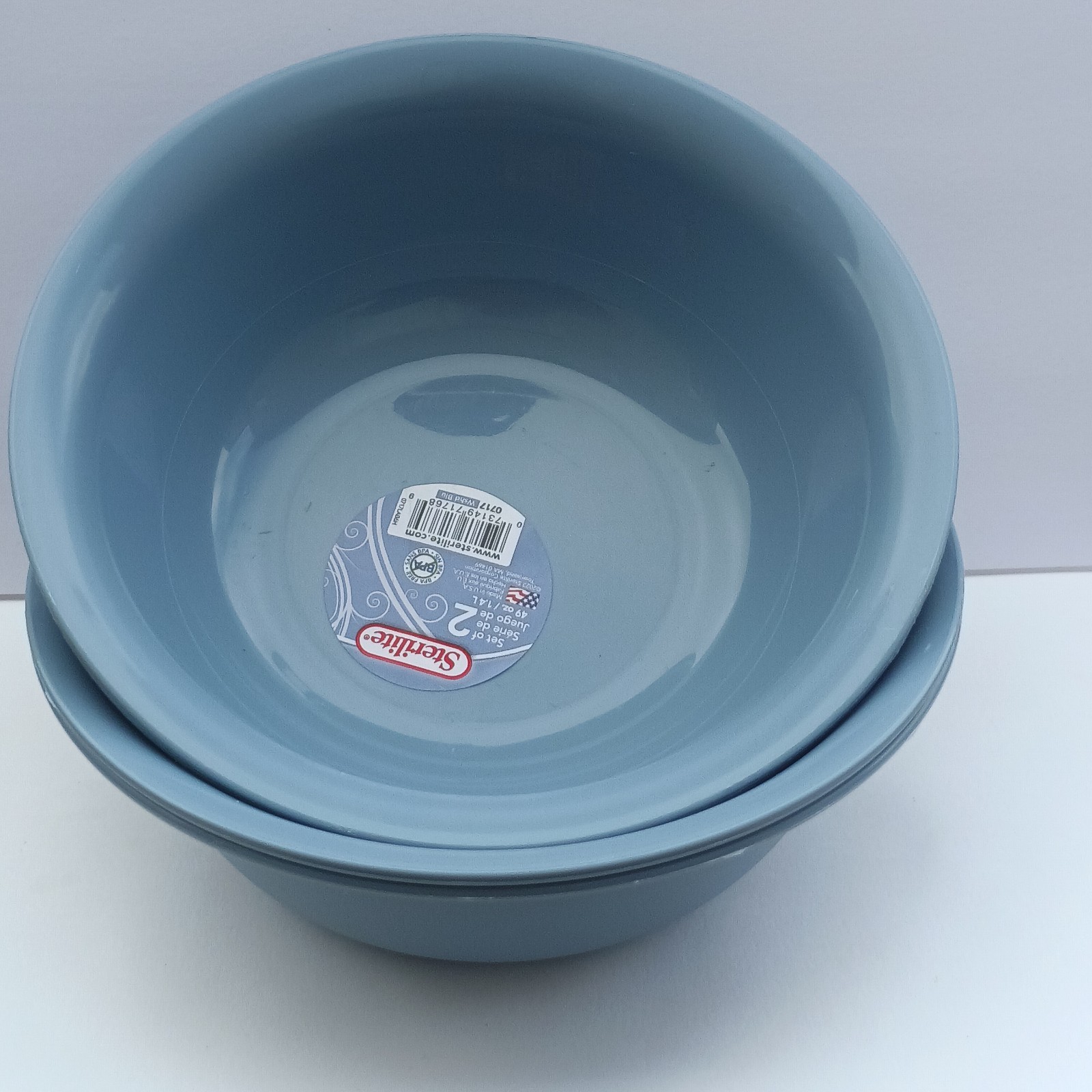 Sterilite 3-Piece 20oz Plastic Bowl Set Light Blue BPA Free Nesting Bowls