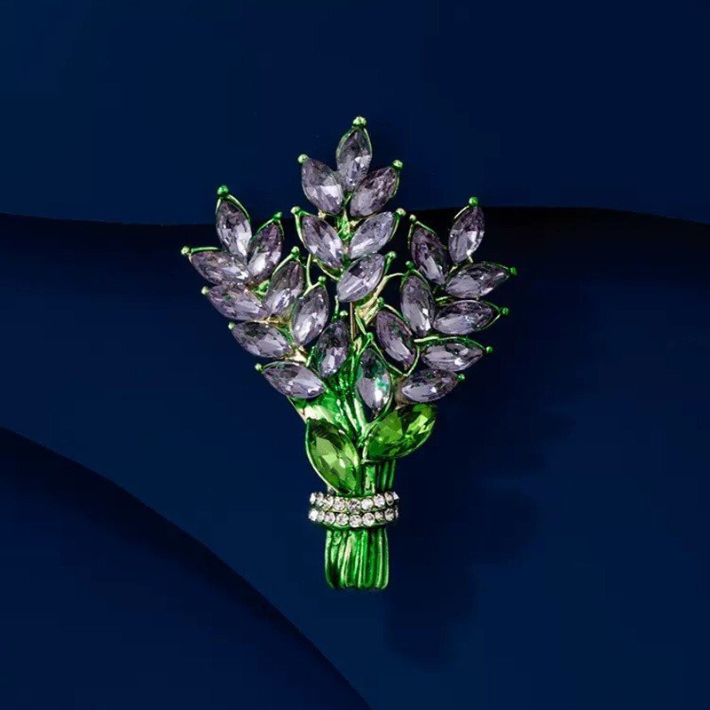 Purple Lavender Crystal Flower Brooch Elegant Rhinestone Pin Gift for Women New