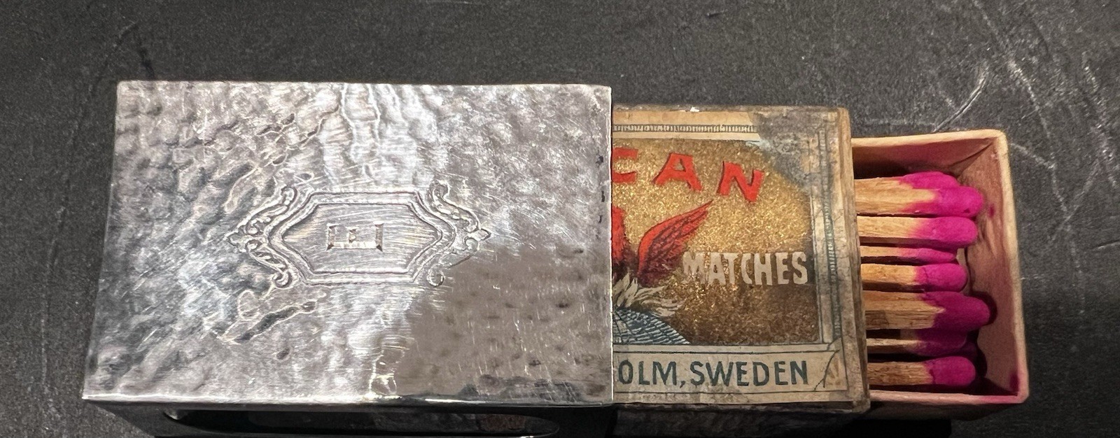 Vtg Sterling Silver Hammered Matchbox Holder Vesta Case Safe  Matches Engraved E