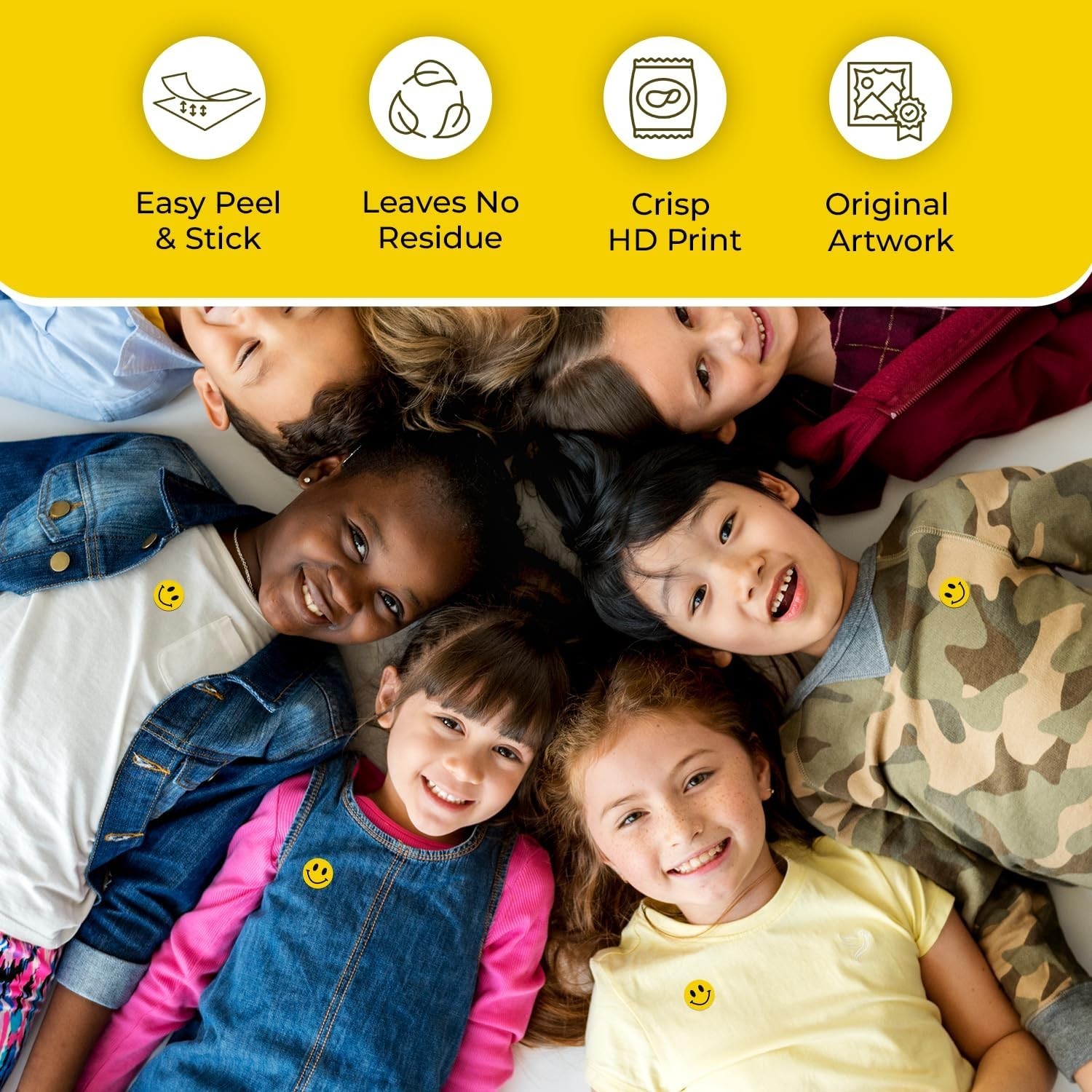 Stickerjet Happy Face Smile Stickers Roll of 500 Self-Adhesive Perfect for Craft