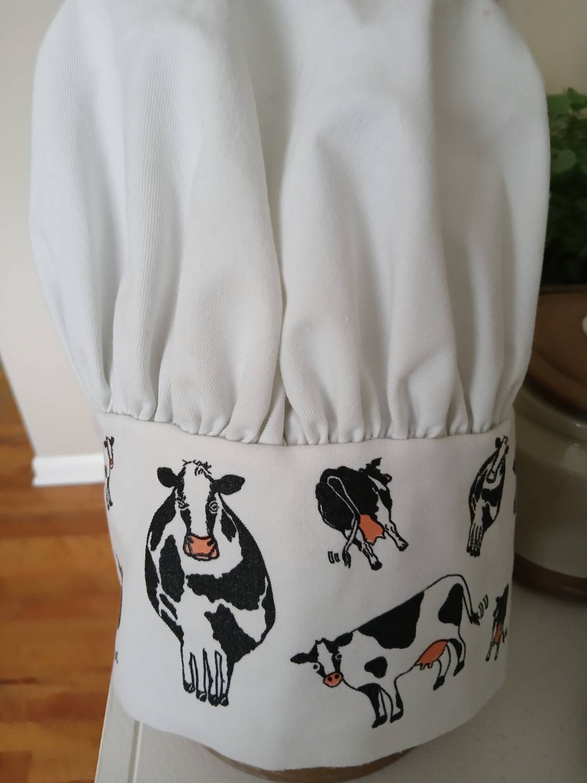 White Chef Hat with Cow Print Used Kitchen Costume Cap Adult