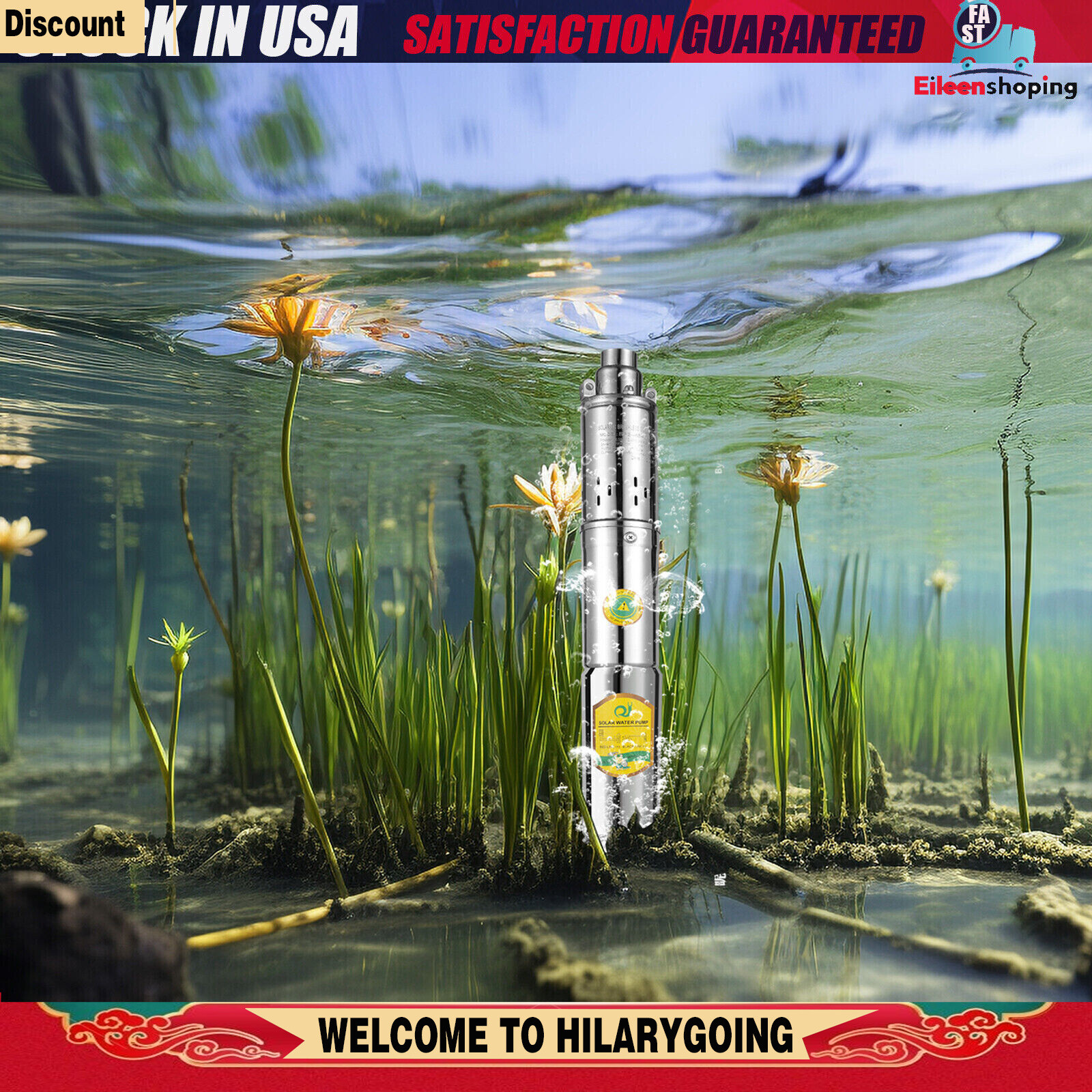 24V 370W Stainless Solar Water Pump Deep Well Solar Submersible Pump Durable New