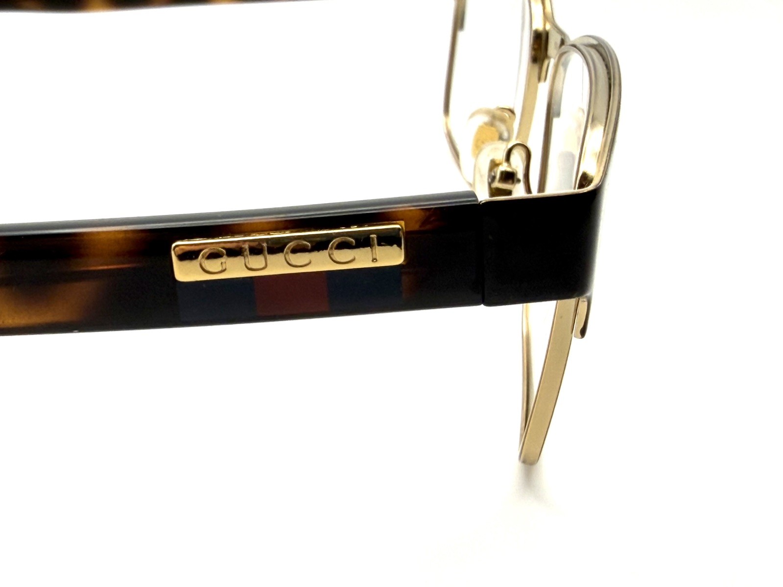 Gucci GU0750O 002 Black & Gold Eyeglasses frame Tortoise Temples 56mm New