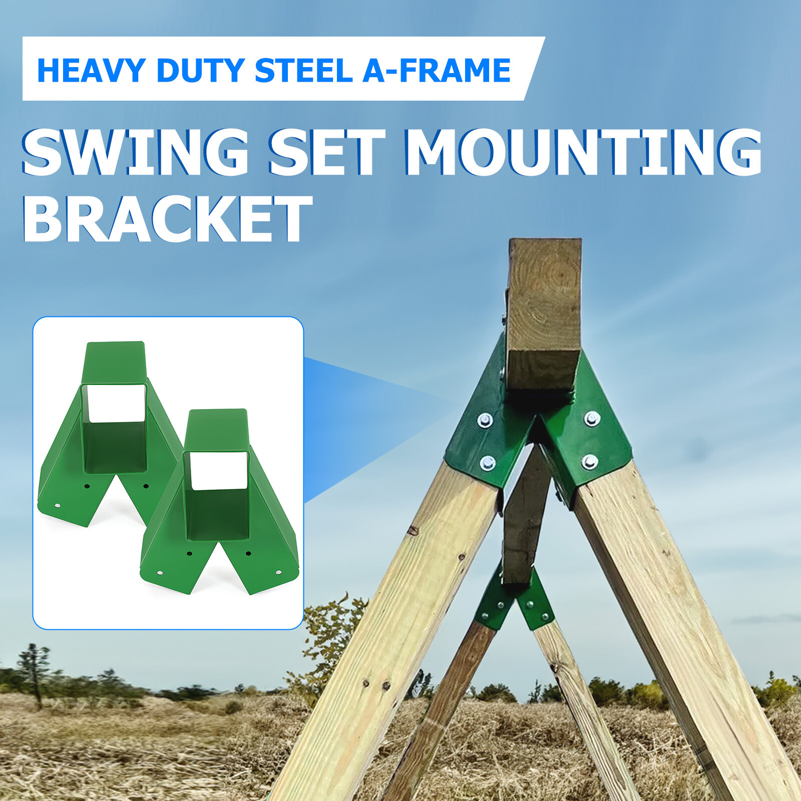 Brand New Pair 1-2-3 A-Frame Swing Set Brackets Complete Set 2 Brackets Green