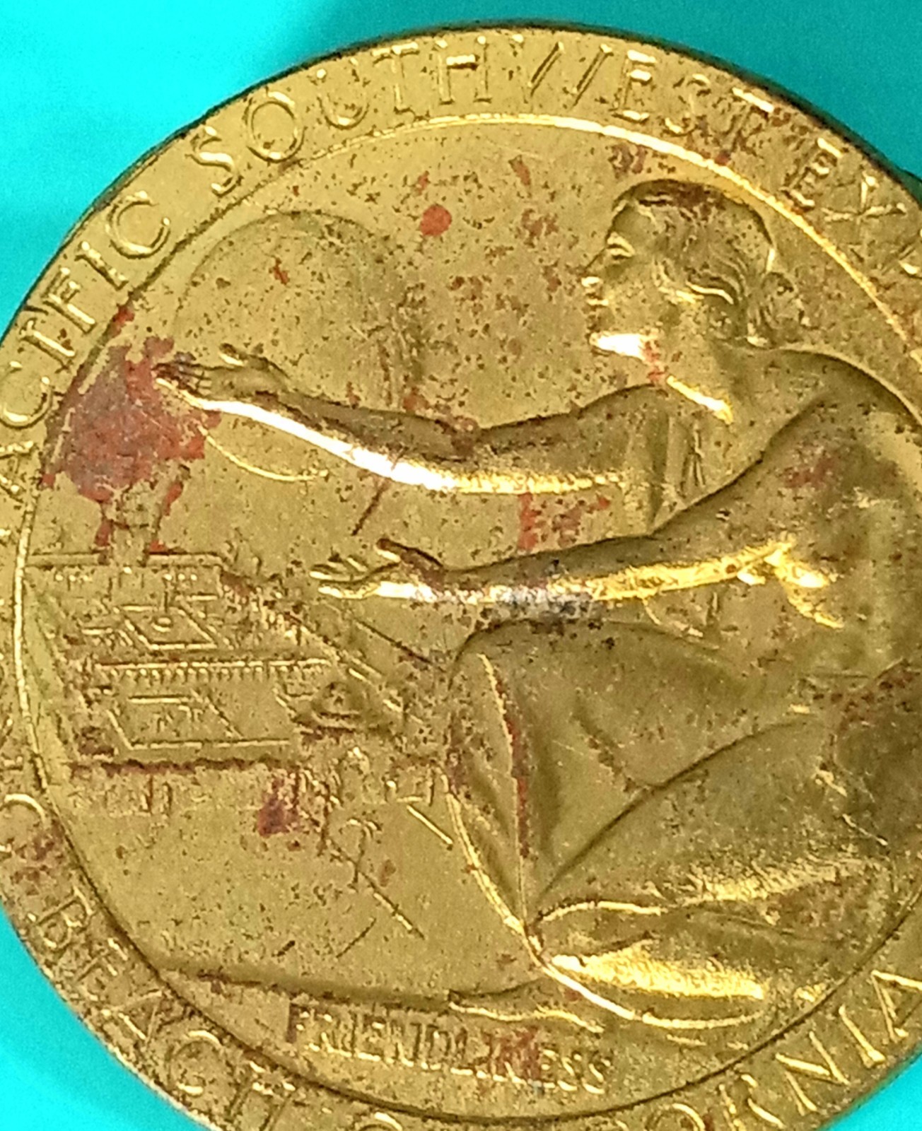 1928 Brass So-Called Dollar Pin, Pacific Southwest Exposition Long Beach, CA