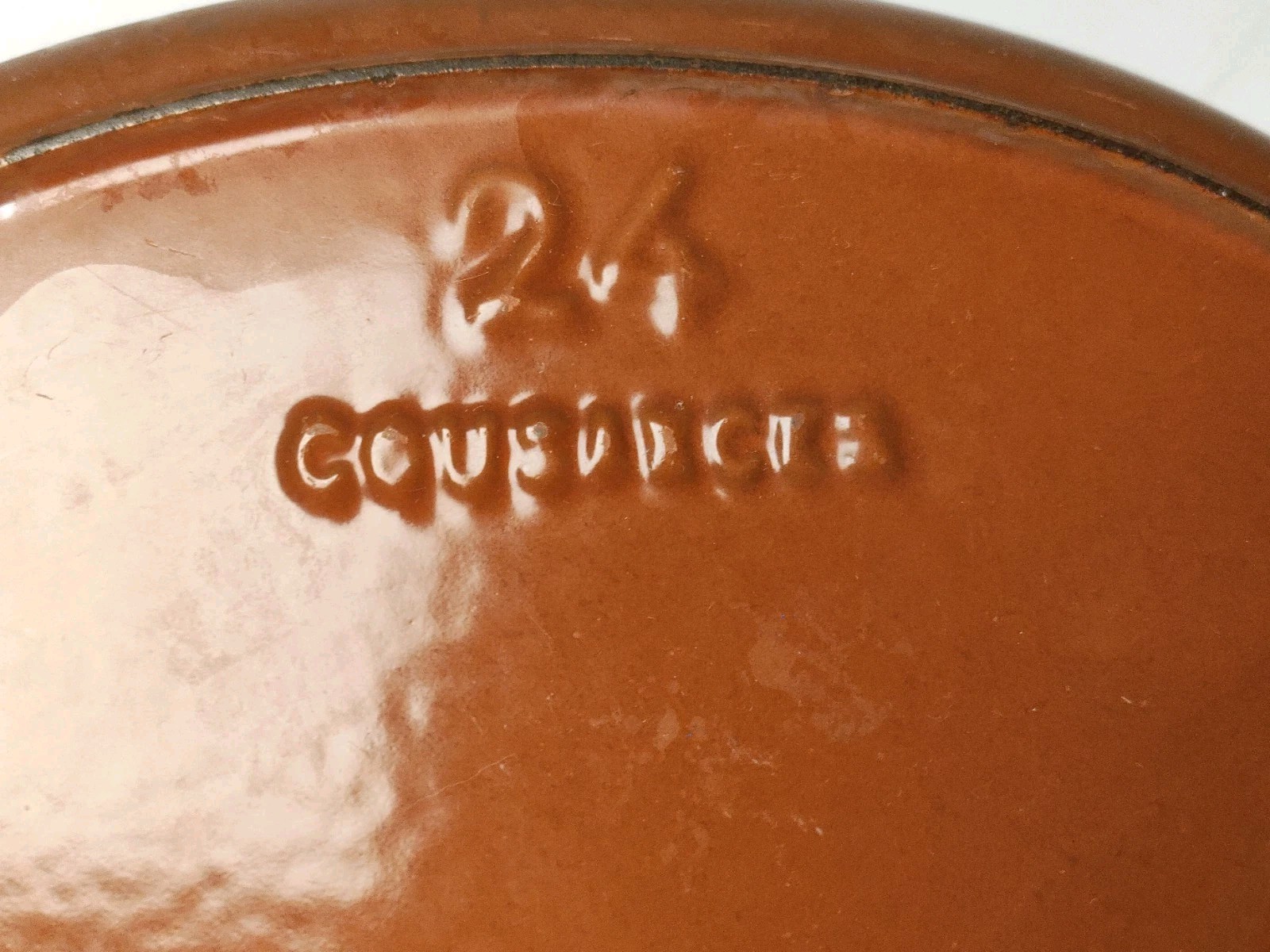 Vintage COUSANCES/Le Creuset #24 Brown Oval Au Gratin Pan Enamelled Cast Iron