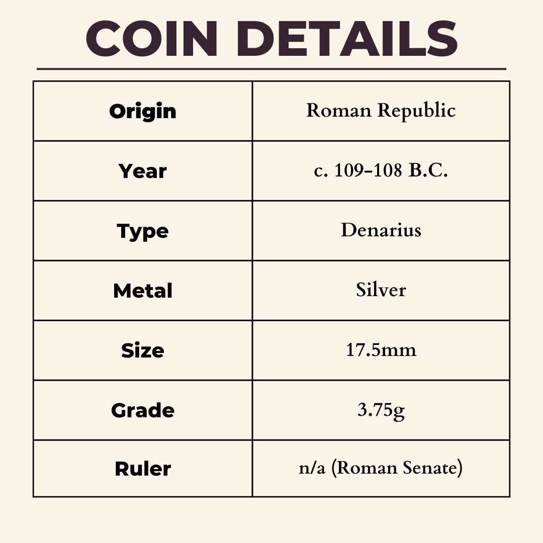 Roma Head Denarius 109BC Ancient Roman Republic Silver Coin Flaminius Chilo