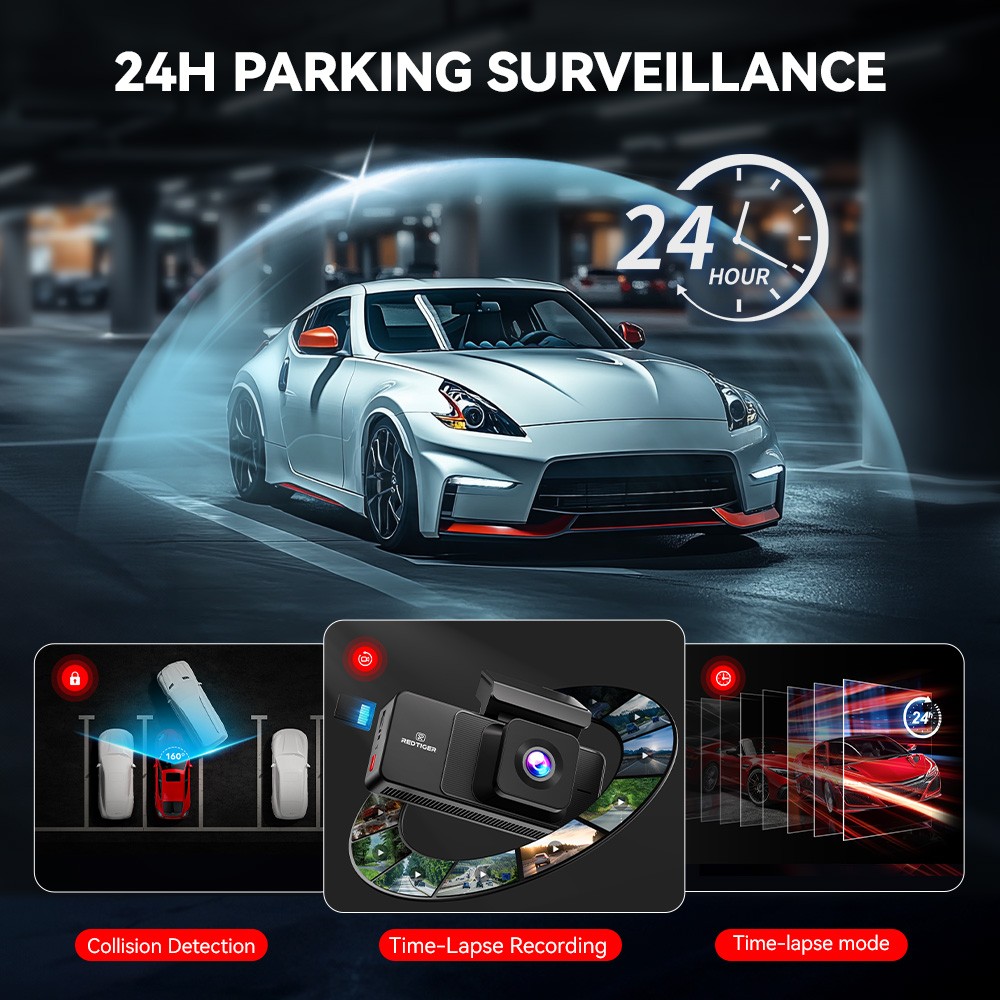 REDTIGER A3 3 Channel Dash Camera With 128GB+32GB Card 2.5K+1080P+1080P IRCamera