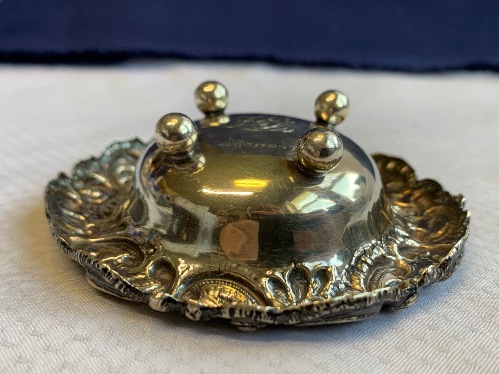 Antique Sterling Silver Condiment Dish Master Salt Cellar 38.9g Floral Repousse